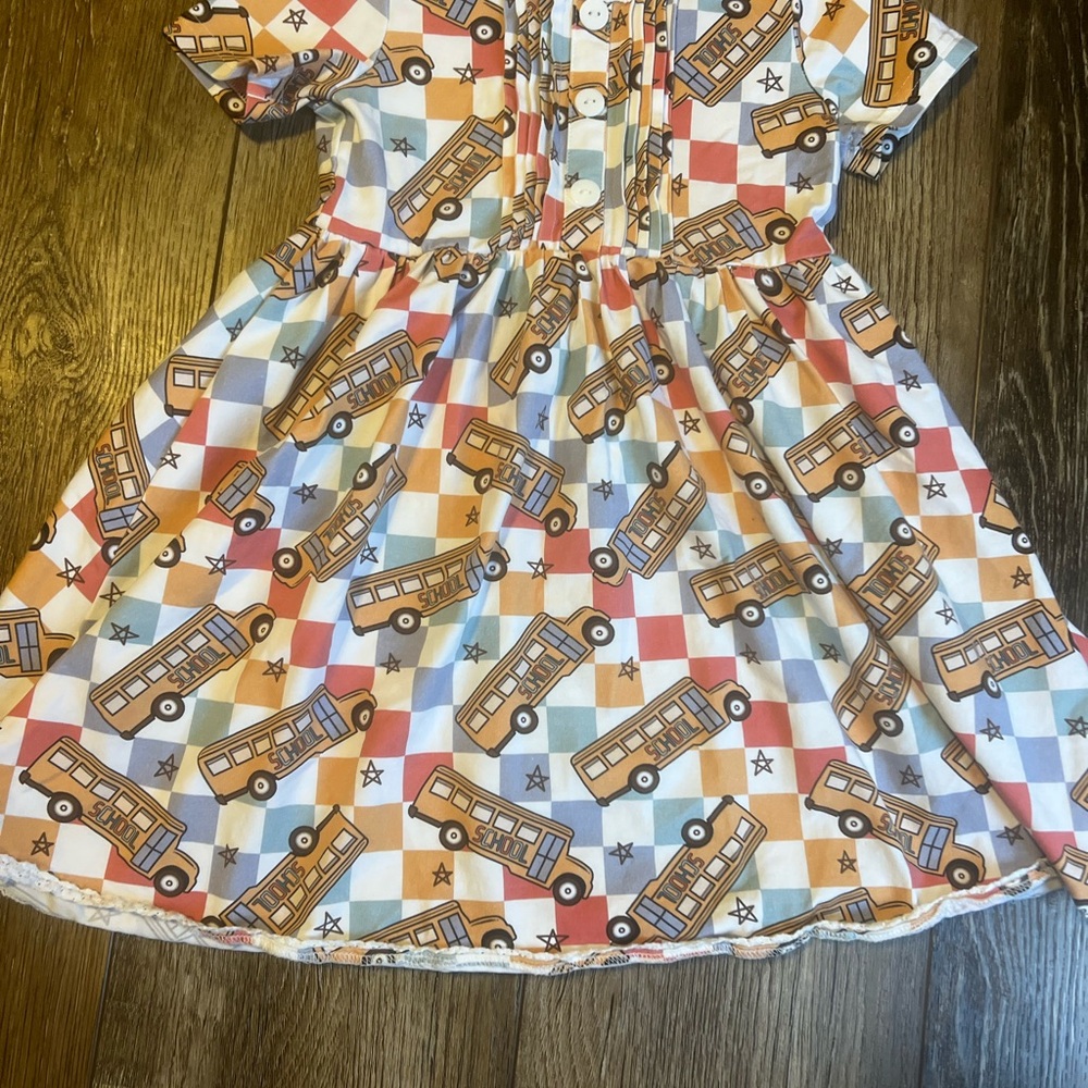 Girls’ Cheeky Plum School Bus checkered Dress
